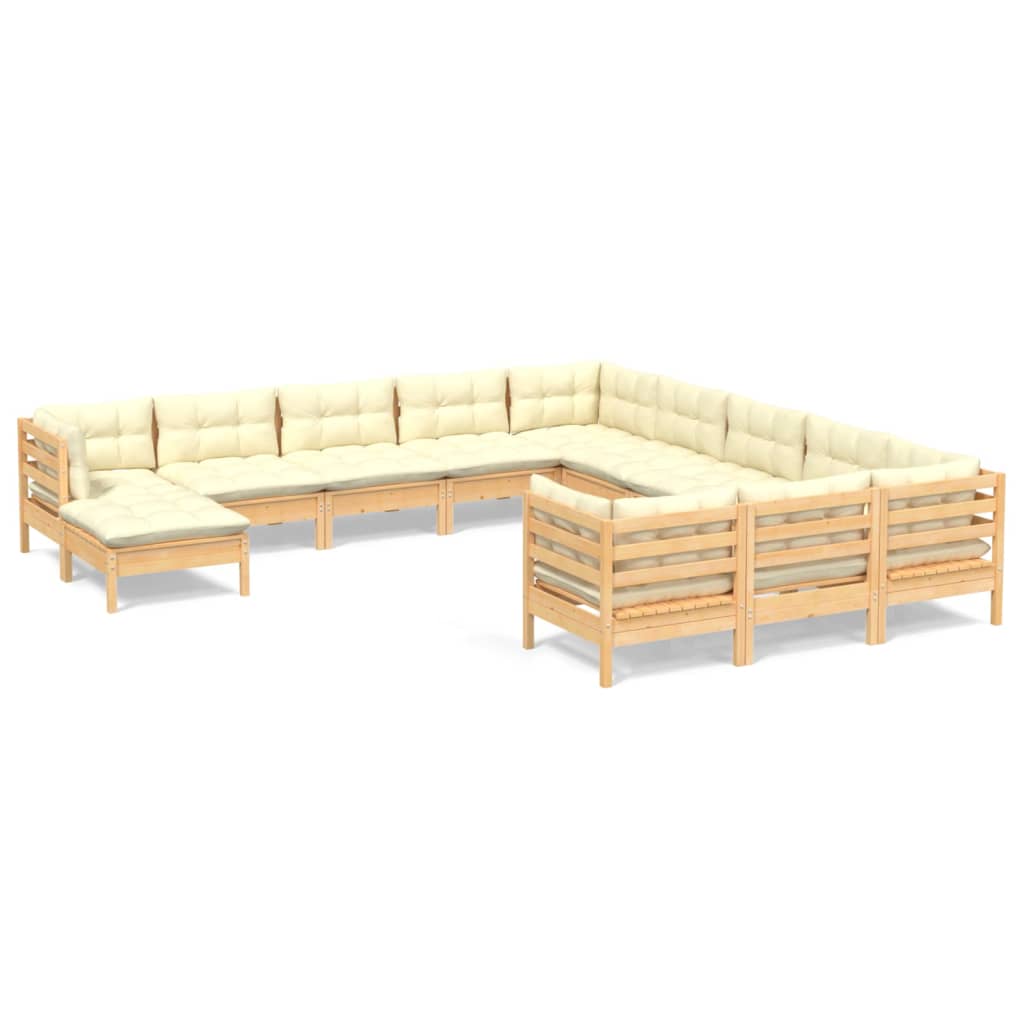Set Divani da Giardino 12 pz con Cuscini Crema in Massello di Pino | homemem39