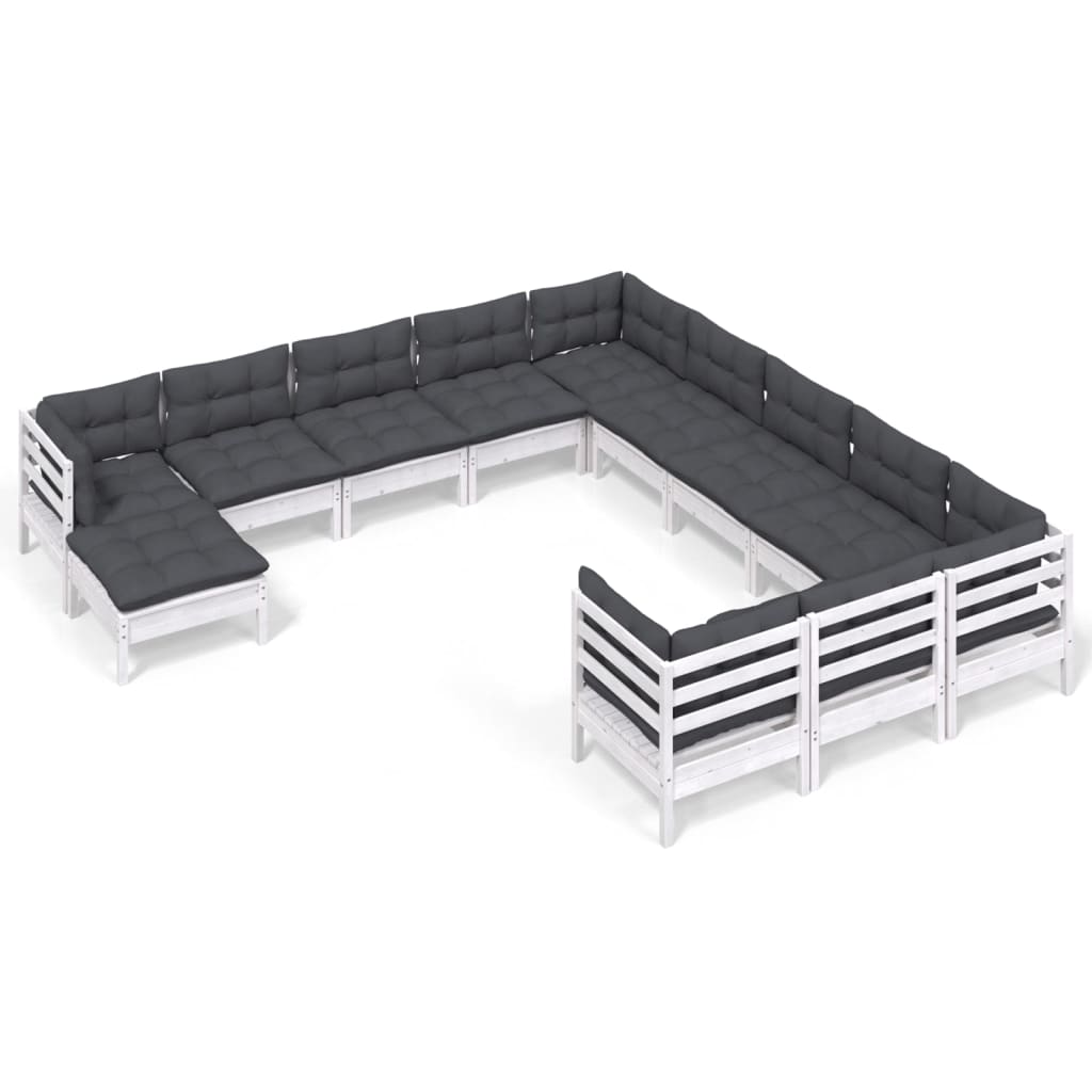 Set Divani da Giardino 12 pz con Cuscini Bianchi Legno di Pino | homemem39