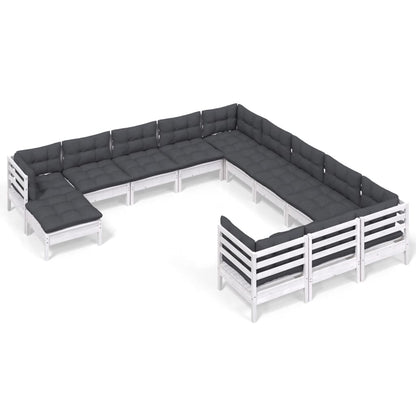 Set Divani da Giardino 12 pz con Cuscini Bianchi Legno di Pino | homemem39