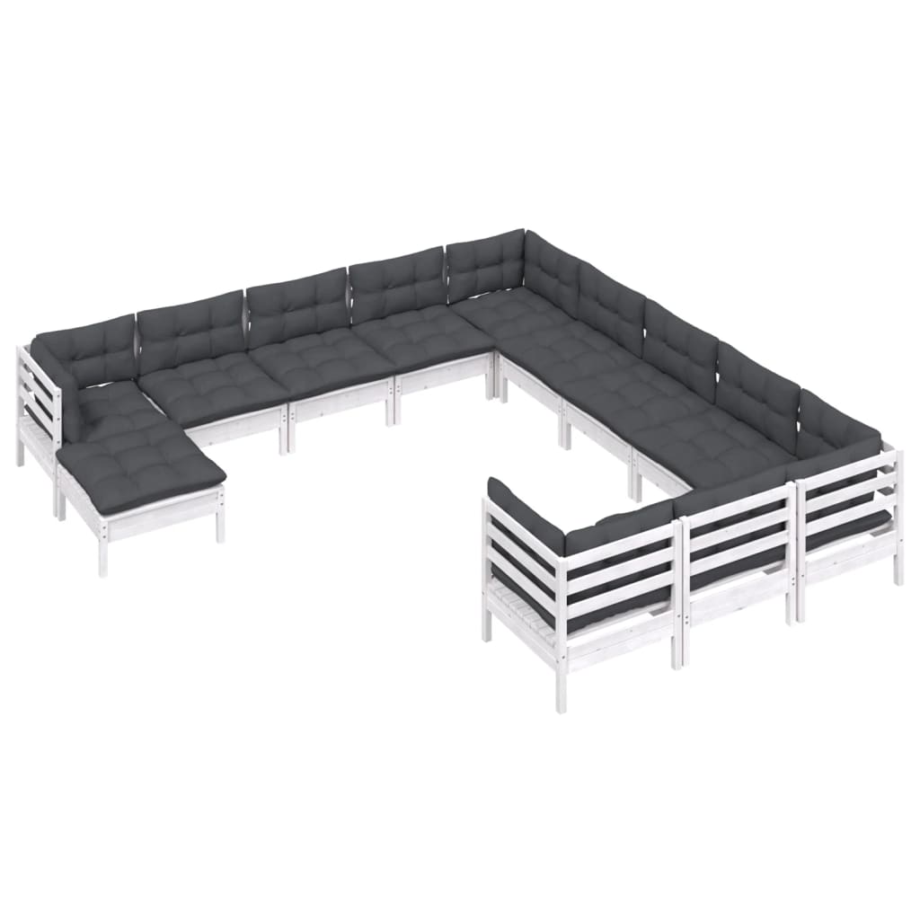 Set Divani da Giardino 12 pz con Cuscini Bianchi Legno di Pino | homemem39