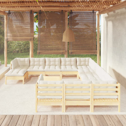 Set Salotto da Giardino 13pz con Cuscini Crema in Legno di Pino | homemem39