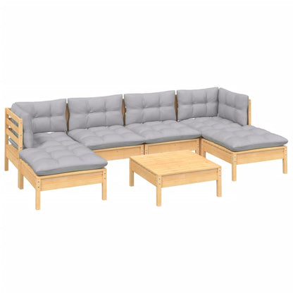 Set Divani da Giardino 7 pz con Cuscini Grigi Massello di Pino | homemem39
