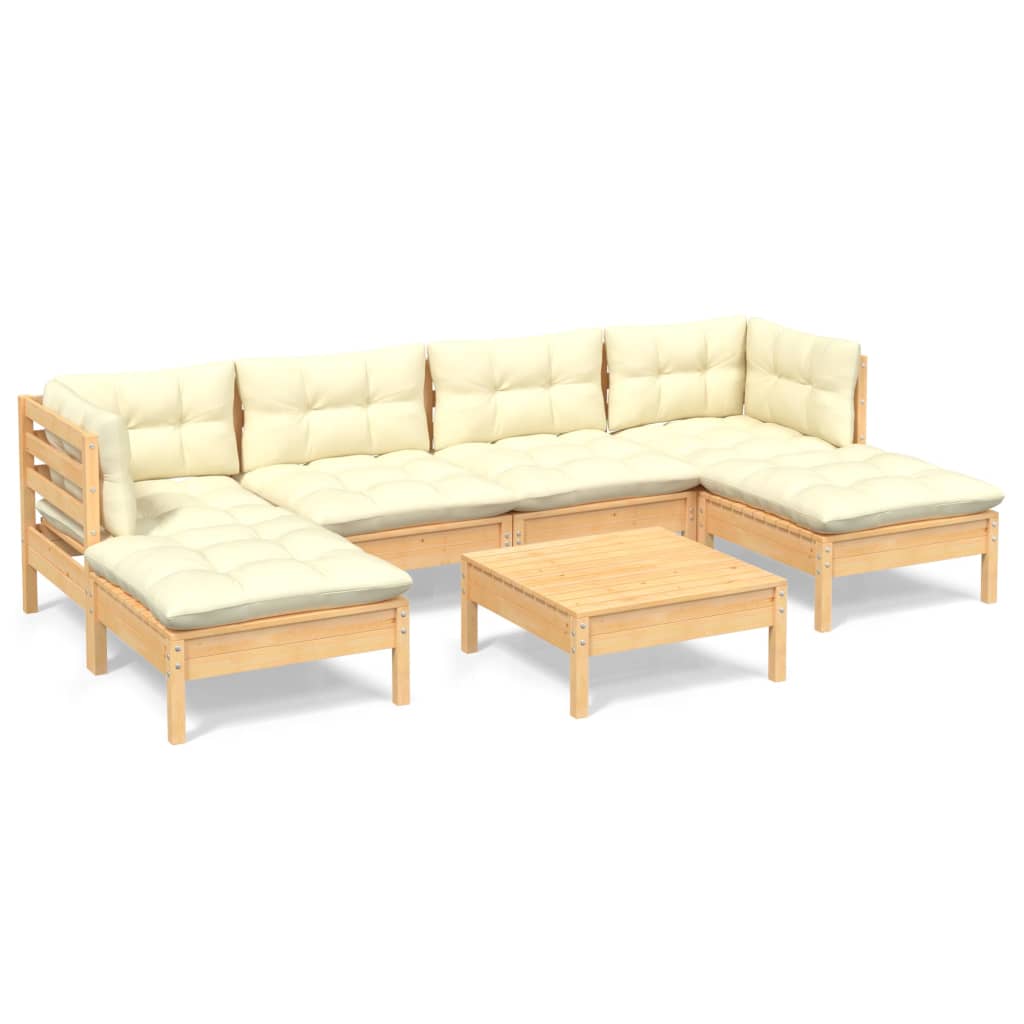Set Salotto da Giardino 7pz con Cuscini Crema in Legno di Pino | homemem39
