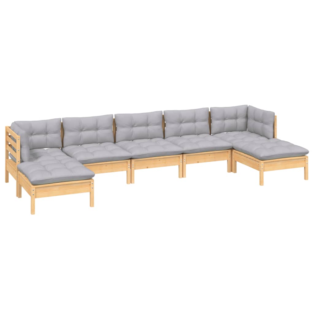 Set Divani da Giardino 7 pz con Cuscini Grigi Massello di Pino | homemem39