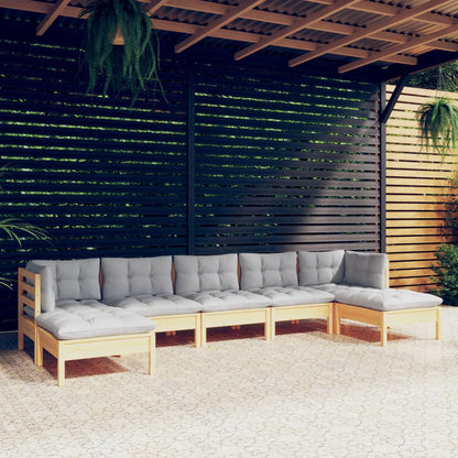 Set Divani da Giardino 7 pz con Cuscini Grigi Massello di Pino | homemem39