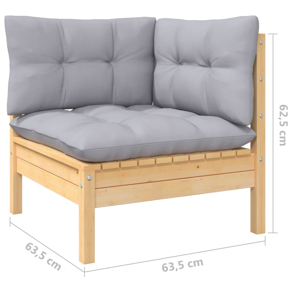 9 pc Garden Sofa Set with Gray Solid Pine Cushions