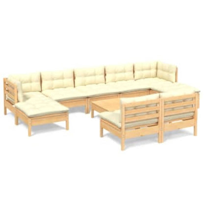 Set Divani da Giardino 10 pz con Cuscini Crema Massello di Pino | homemem39