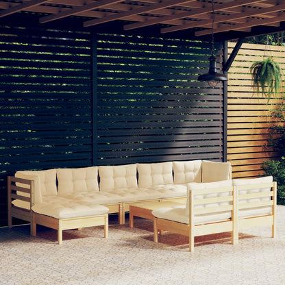 Set Divani da Giardino 10 pz con Cuscini Crema Massello di Pino | homemem39