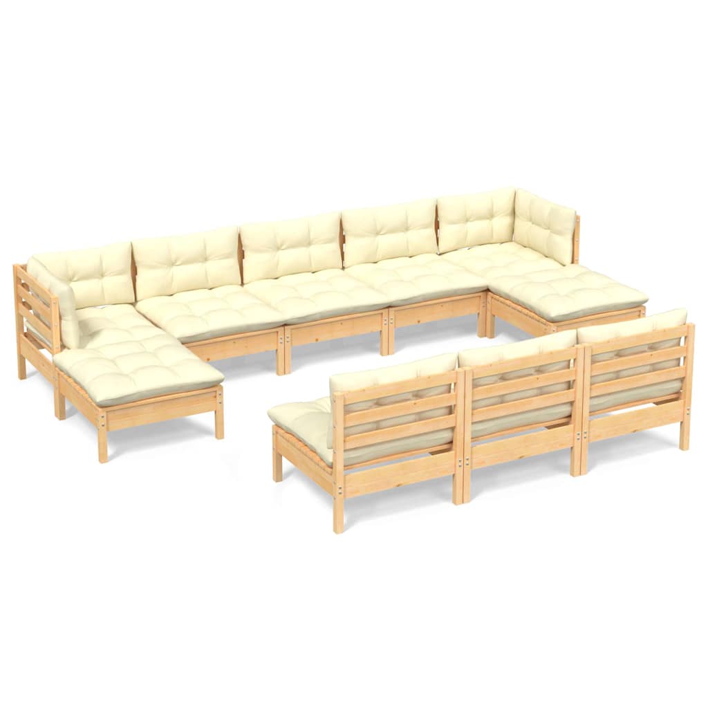 Set Divani da Giardino 10 pz con Cuscini Crema Massello di Pino | homemem39