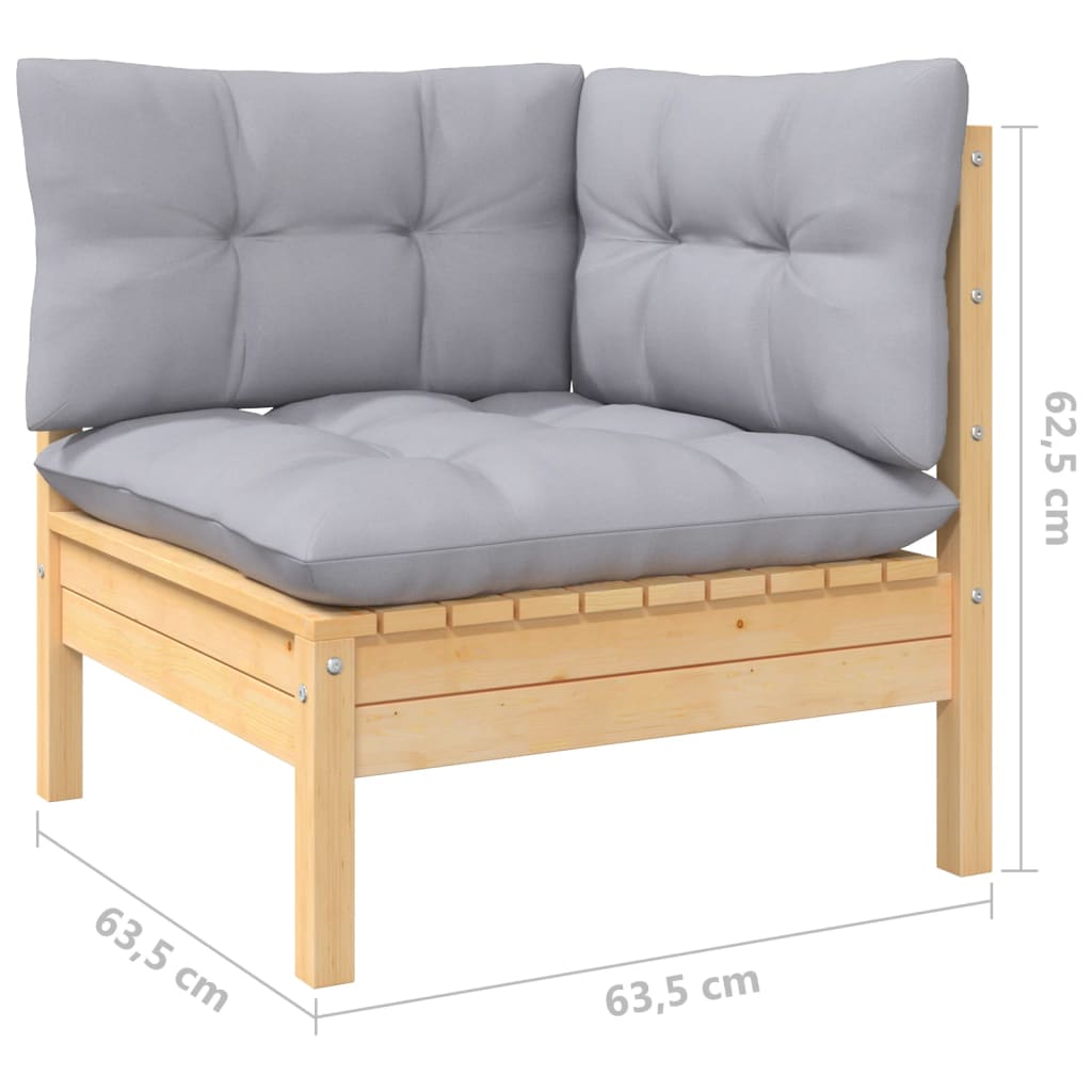 Set Divani da Giardino 10 pz con Cuscini Grigi Massello di Pino | homemem39