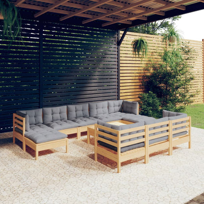Set Divani da Giardino 11 pz con Cuscini Grigi Massello di Pino | homemem39