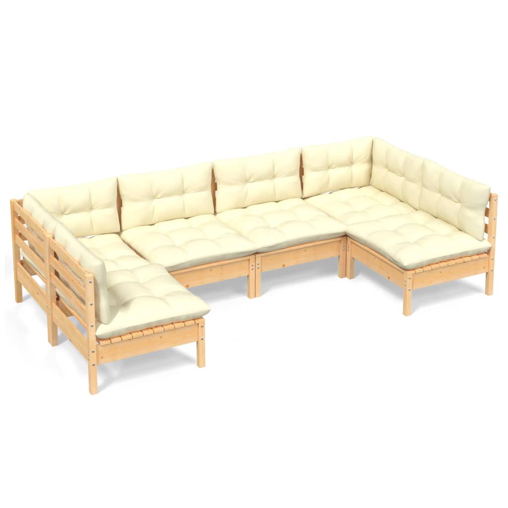 Set Divani da Giardino 6 pz con Cuscini Crema in Massello di Pino | homemem39