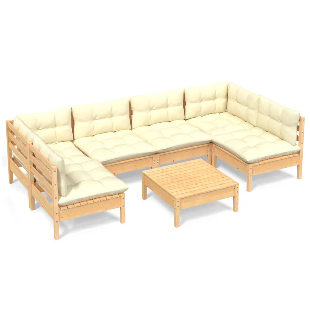 Set Divani da Giardino 7 pz con Cuscini Crema in Massello di Pino | homemem39