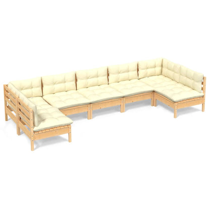 Set Divani da Giardino 7 pz con Cuscini Crema in Massello di Pino | homemem39
