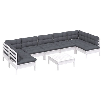 Set Divani da Giardino 8 pz con Cuscini Bianchi Legno di Pino | homemem39