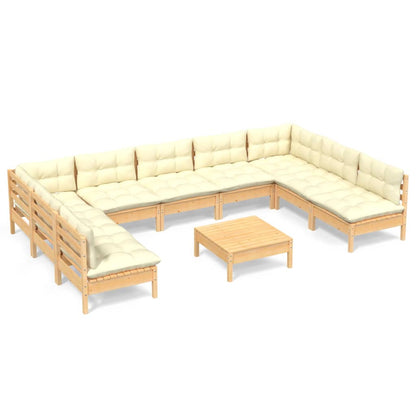 Set Divani da Giardino 10 pz con Cuscini Crema Massello di Pino