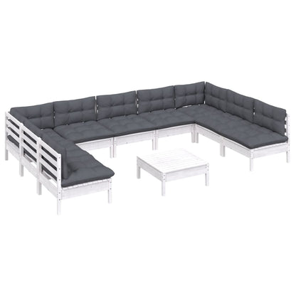 Set Divani da Giardino 10 pz con Cuscini Bianchi Legno di Pino | homemem39