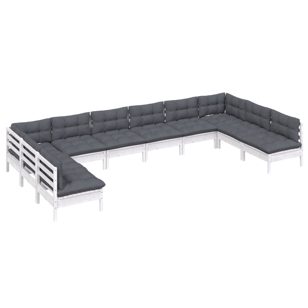 Set Divani da Giardino 10 pz con Cuscini Bianchi Legno di Pino - homemem39