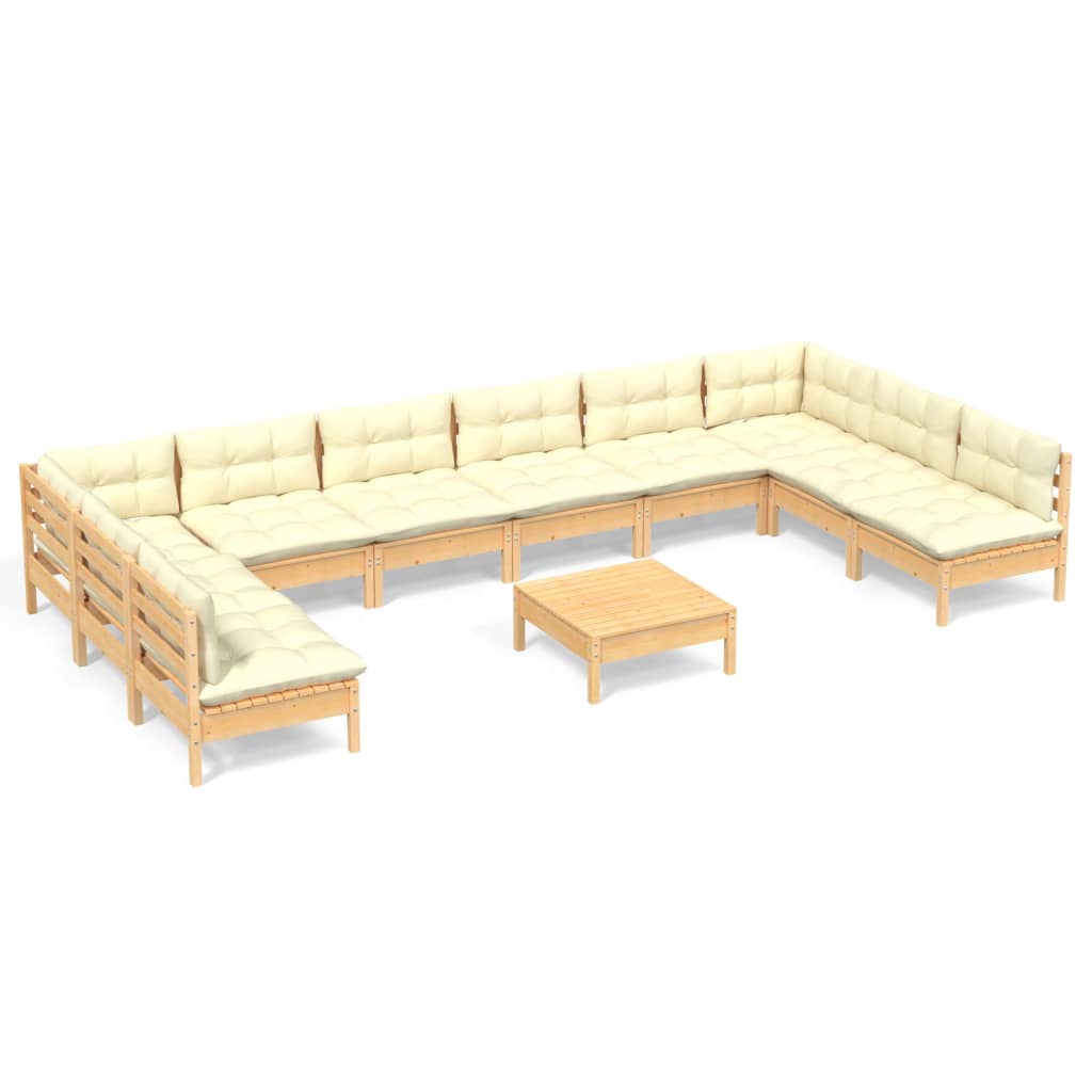 Set Divani da Giardino 11 pz con Cuscini Crema Massello di Pino | homemem39