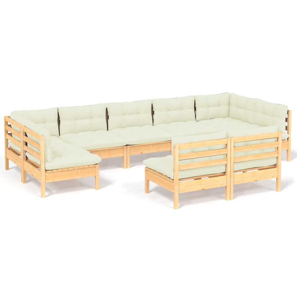 Set Divani da Giardino 9 pz con Cuscini Crema Massello di Pino | homemem39