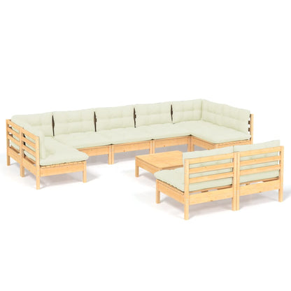 Set Divani da Giardino 10 pz con Cuscini Crema Massello di Pino | homemem39