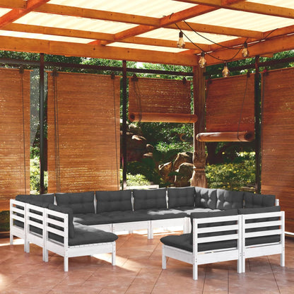 Set Divani da Giardino 11 pz con Cuscini Bianchi Legno di Pino - homemem39