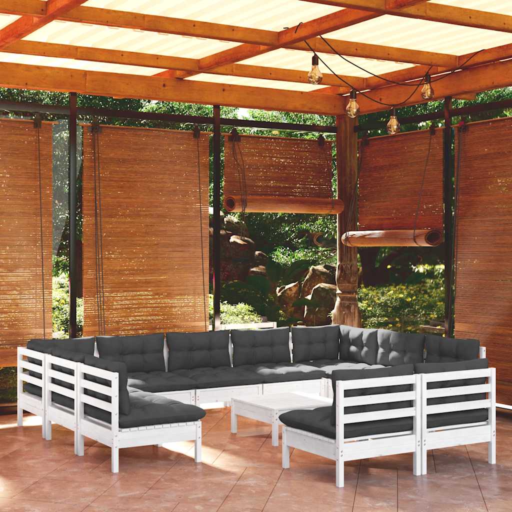 Set Divani da Giardino 12 pz con Cuscini Bianchi Legno di Pino | homemem39