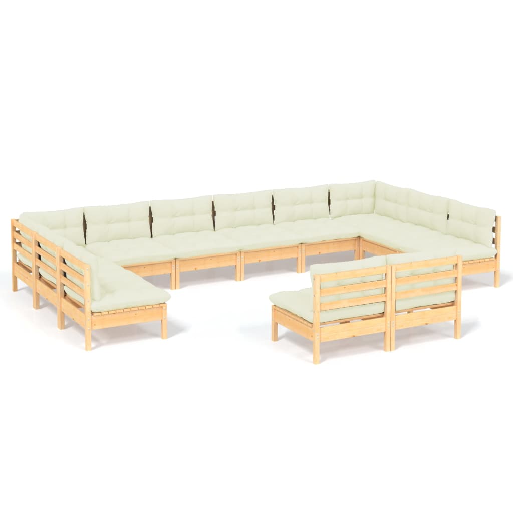 Set Divani da Giardino 12 pz con Cuscini Crema Massello di Pino | homemem39