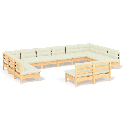 Set Divani da Giardino 12 pz con Cuscini Crema Massello di Pino | homemem39