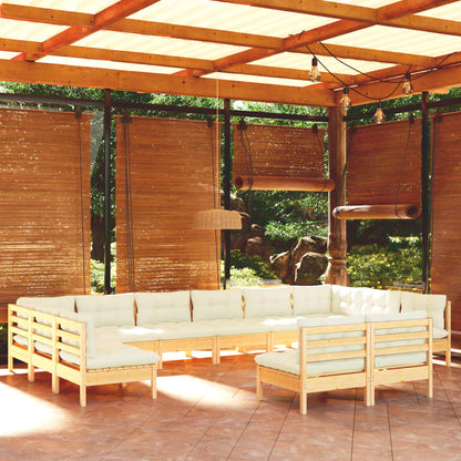 Set Divani da Giardino 12 pz con Cuscini Crema Massello di Pino | homemem39