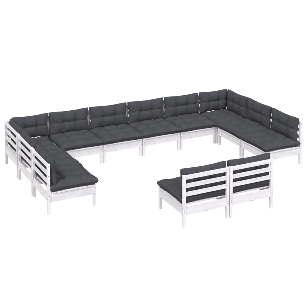 Set Divani da Giardino 12 pz con Cuscini Bianchi Legno di Pino - homemem39