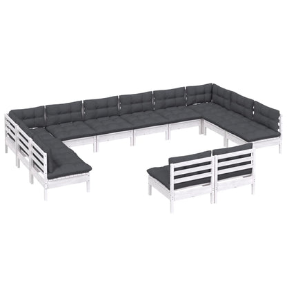 Set Divani da Giardino 12 pz con Cuscini Bianchi Legno di Pino - homemem39