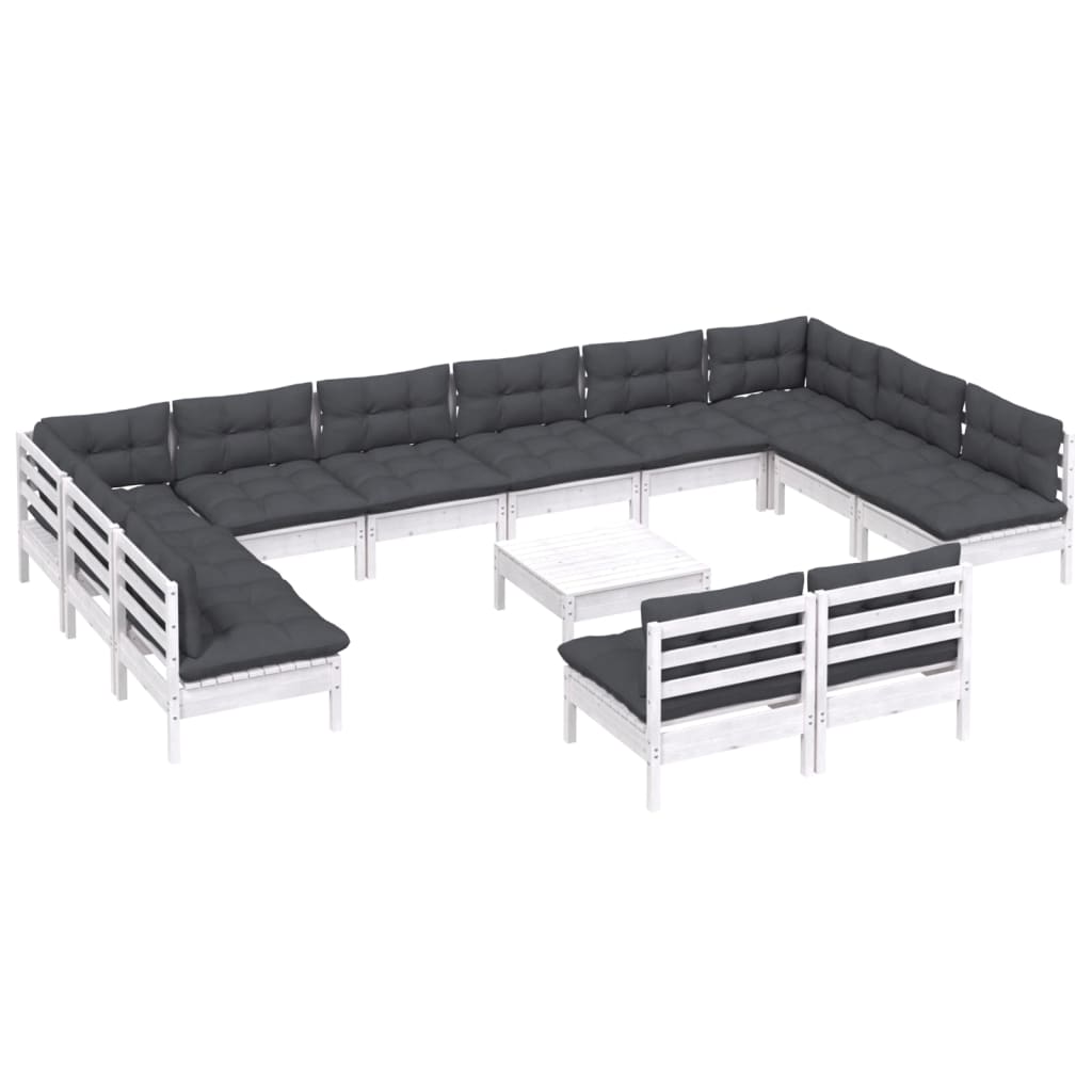 Set Divani da Giardino 13 pz con Cuscini Bianchi Legno di Pino - homemem39