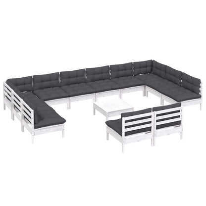 Set Divani da Giardino 13 pz con Cuscini Bianchi Legno di Pino - homemem39