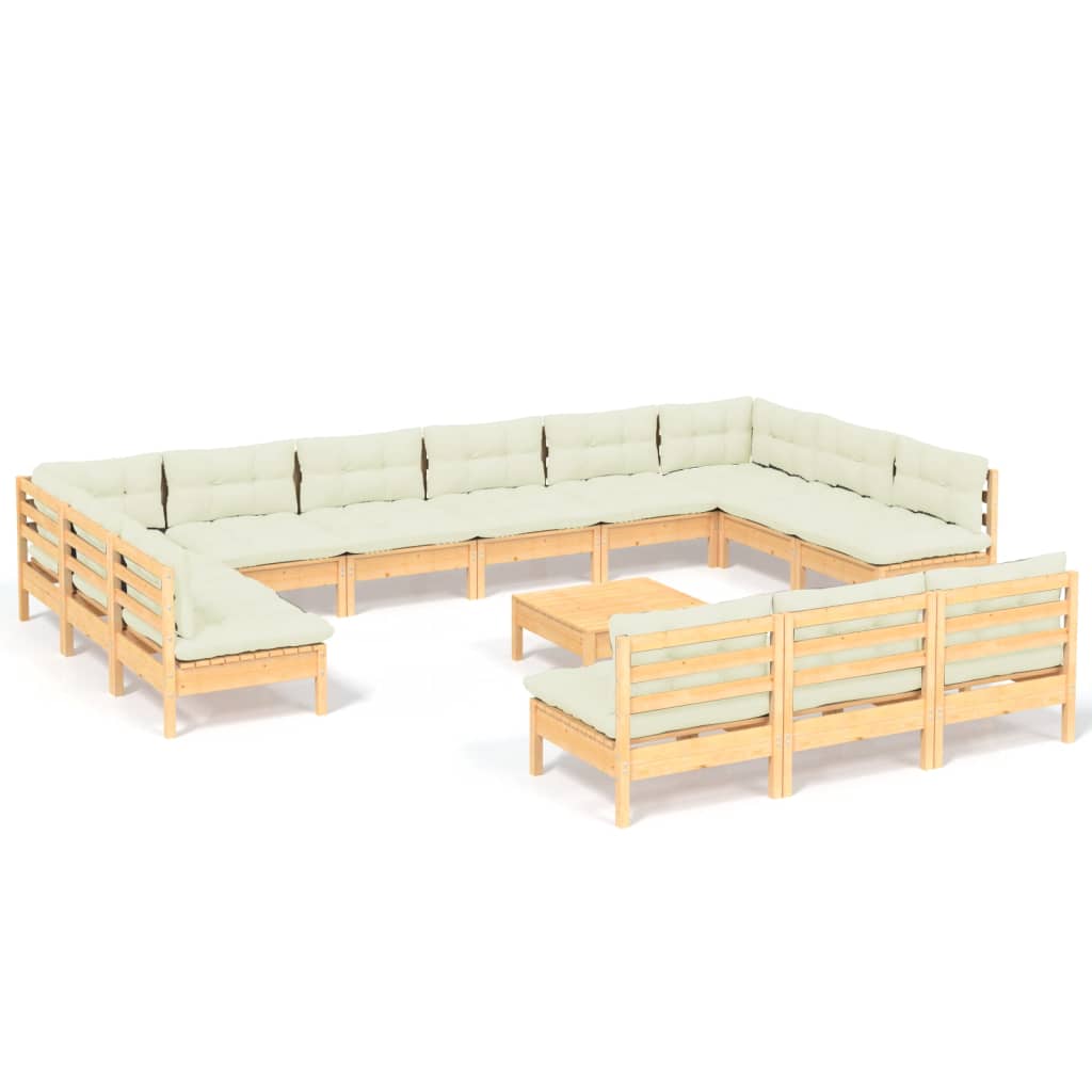 Set Divani da Giardino 14 pz con Cuscini Crema Massello di Pino | homemem39