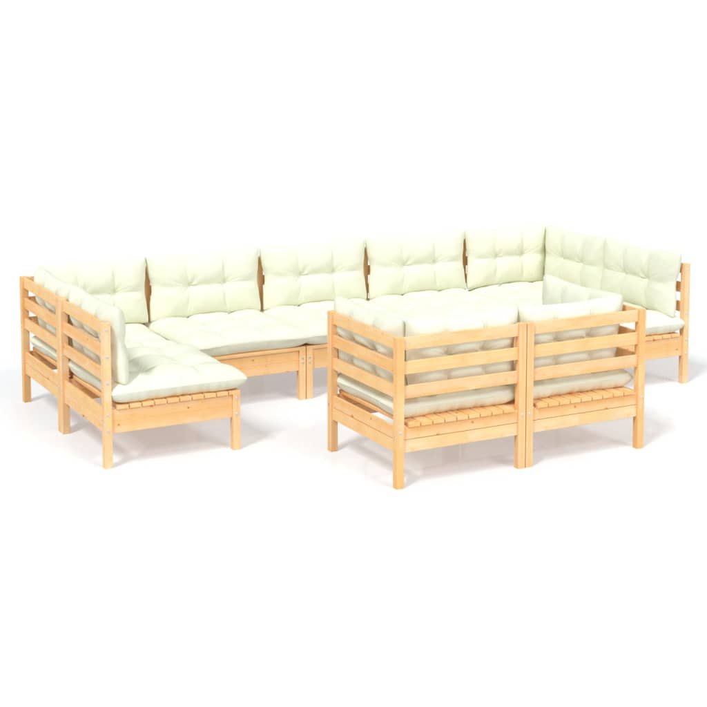 Set Divani da Giardino 9 pz con Cuscini Crema in Massello di Pino | homemem39