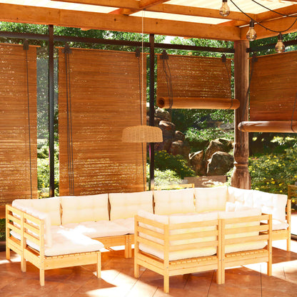 Set Divani da Giardino 9 pz con Cuscini Crema in Massello di Pino | homemem39