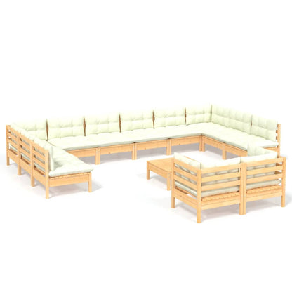 Set Salotto da Giardino 13pz con Cuscini Crema in Legno di Pino | homemem39