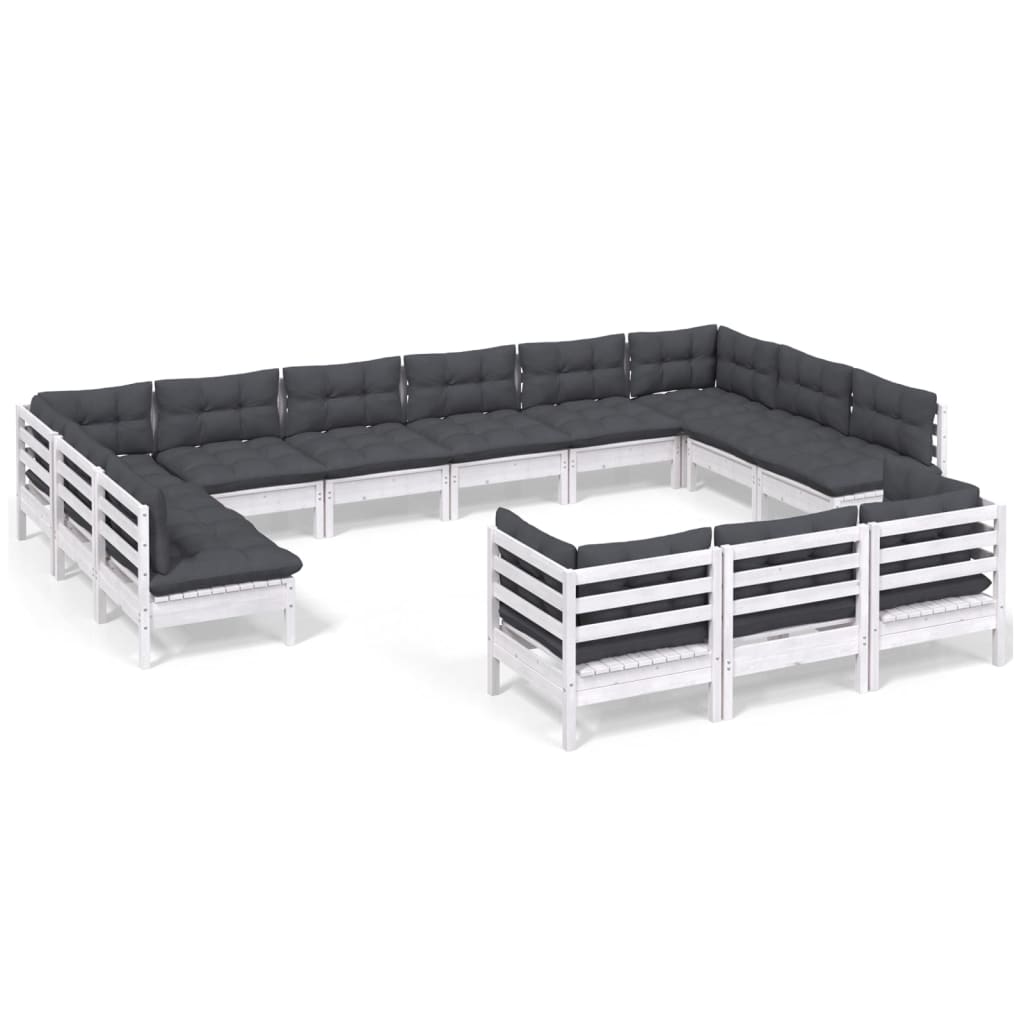Set Divani da Giardino 13 pz con Cuscini Bianchi Legno di Pino - homemem39