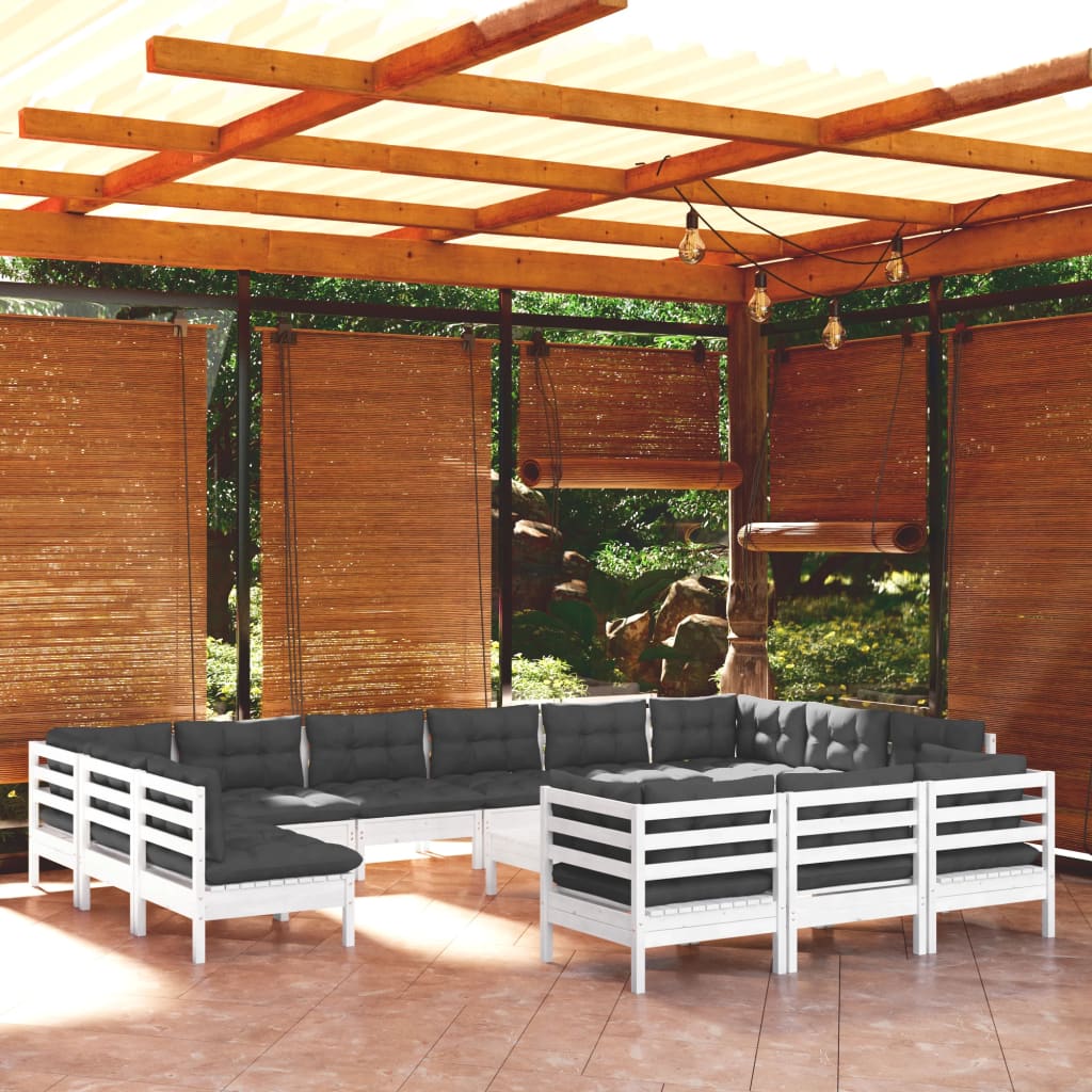 Set Divani da Giardino 14 pz con Cuscini Bianchi Legno di Pino - homemem39