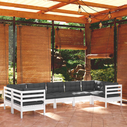 Set Divani da Giardino 7 pz con Cuscini Bianchi Legno di Pino - homemem39