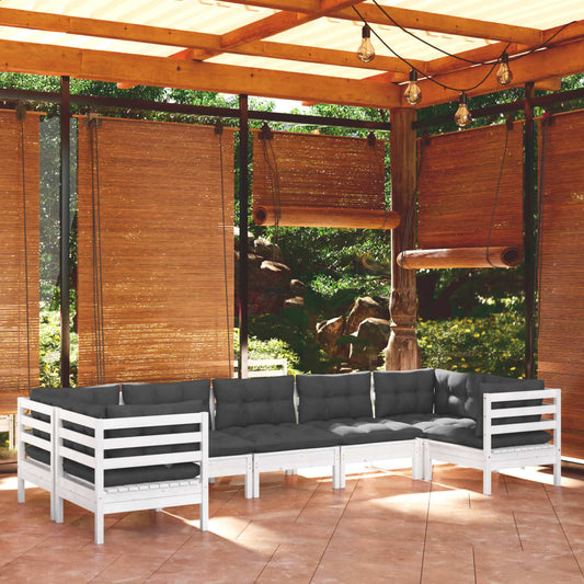Set Divani da Giardino 7 pz con Cuscini Bianchi Legno di Pino - homemem39