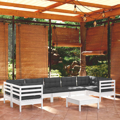Set Divani da Giardino 8 pz con Cuscini Bianchi Legno di Pino - homemem39