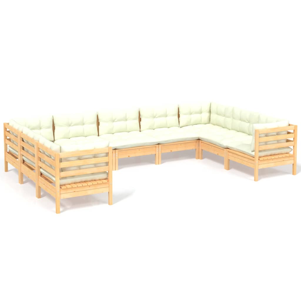 Set Salotto da Giardino 9 pz con Cuscini Crema in Legno di Pino | homemem39