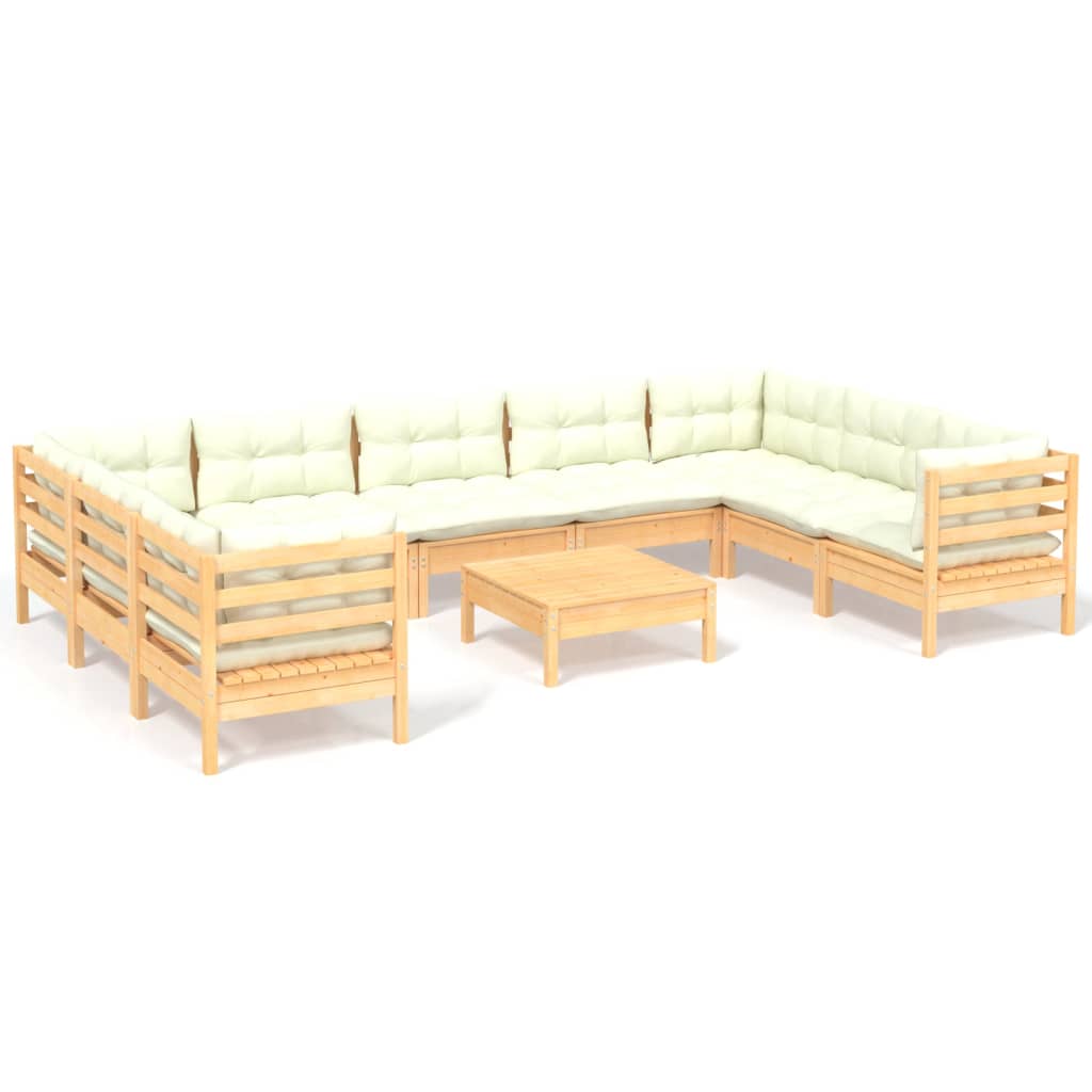 Set Divani da Giardino 8 pz con Cuscini Crema in Massello di Pino | homemem39