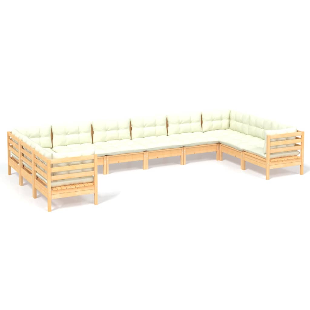 Set Divani da Giardino 10 pz con Cuscini Crema Massello di Pino | homemem39