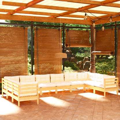 Set Divani da Giardino 10 pz con Cuscini Crema Massello di Pino | homemem39