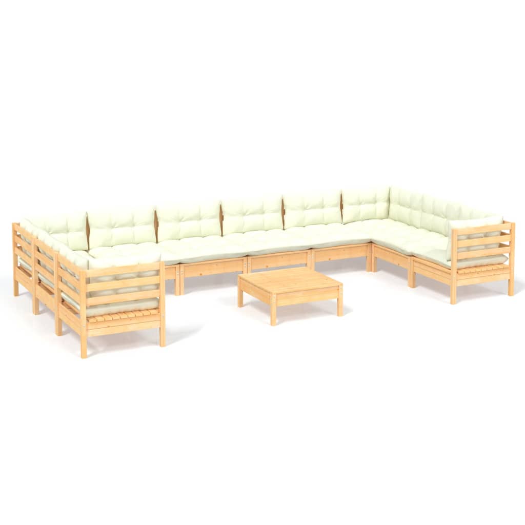 Set Divani da Giardino 11 pz con Cuscini Crema Massello di Pino | homemem39