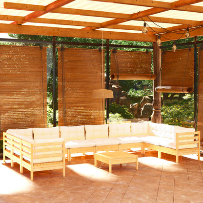Set Divani da Giardino 11 pz con Cuscini Crema Massello di Pino | homemem39