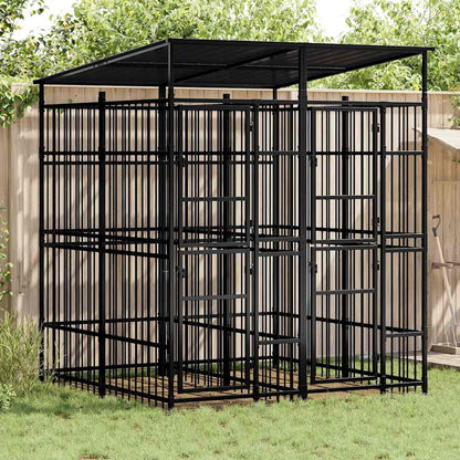 Gabbia per Cani da Esterno con Tetto in Acciaio 3,69 m²